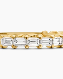 DY Eden Partway Band Ring 18K Yellow Gold with Baguette Diamonds, 2mm