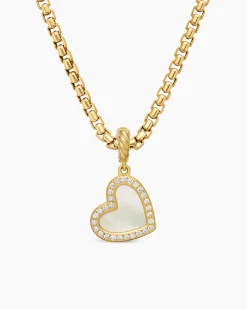 DY Elements® Heart Pendant 18K Yellow Gold with Mother of Pearl and Diamonds, 11mm