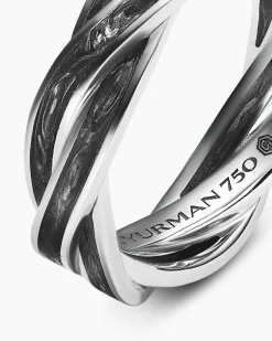 DY Helios™ Band Ring 18K White Gold with Forged Carbon, 6mm