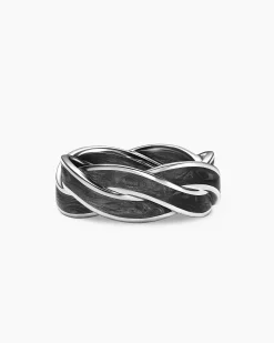 DY Helios™ Band Ring 18K White Gold with Forged Carbon, 9mm