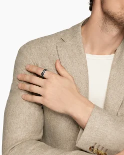 DY Helios™ Band Ring 18K White Gold with Forged Carbon, 9mm
