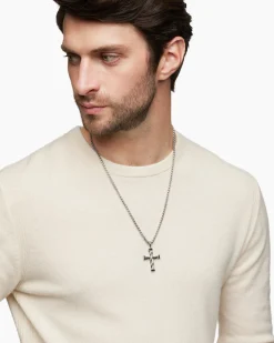 DY Helios™ Cross Pendant Sterling Silver with Black Diamonds, 36mm