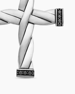 DY Helios™ Cross Pendant Sterling Silver with Black Diamonds, 36mm