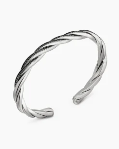 DY Helios™ Cuff Bracelet Sterling Silver with Black Diamonds, 6mm