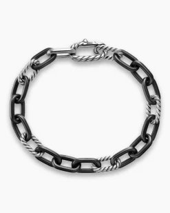 DY Madison® Chain Bracelet Black Titanium with Sterling Silver, 8.5mm