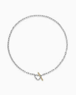 DY Madison® Heart Toggle Chain Necklace Sterling Silver with 18K Yellow Gold, 3mm