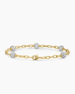 DY Madison® Pavé Bead Chain Bracelet 18K Yellow Gold with Diamonds, 3mm