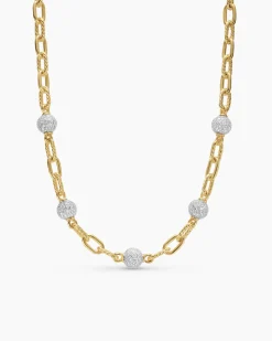 DY Madison® Pavé Bead Chain Necklace 18K Yellow Gold with Diamonds, 8.5mm