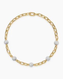 DY Madison® Pavé Bead Chain Necklace 18K Yellow Gold with Diamonds, 8.5mm
