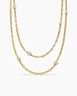 DY Madison® Pavé Bead Station Necklace 18K Yellow Gold with Diamonds, 3mm