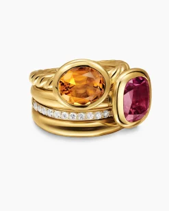 DY Mercer® Color Two Stone Cocktail Ring 18K Yellow Gold with Madeira Citrine, Pink Tourmaline and Diamonds, 17.7mm