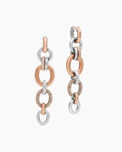 DY Mercer® Melange Linked Drop Earrings Sterling Silver with 18K Rose Gold and Diamonds, 68mm