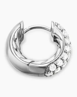 DY Mercer® Micro Hoop Earrings Sterling Silver with Diamonds, 13.5mm