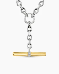 DY Mercer® Petite Toggle Chain Necklace Sterling Silver with 18K Yellow Gold and Diamonds, 4.5mm