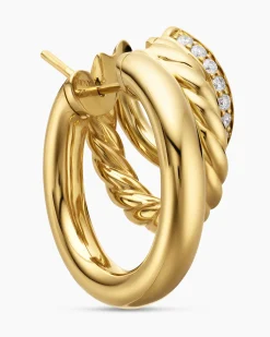 DY Mercer® Three Row Hoop Earrings 18K Yellow Gold with Diamonds, 21mm