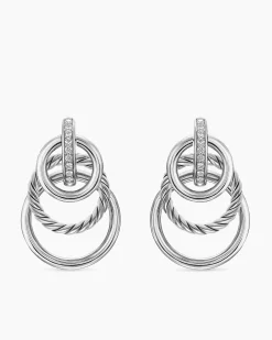 DY Mercer® Triple Ring Drop Earrings Sterling Silver with Diamonds, 35.6mm
