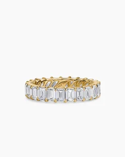 Emerald Cut Band Ring 18K Yellow Gold with Diamonds, 4.2mm