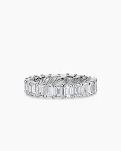 Emerald Cut Band Ring Platinum with Diamonds, 4.2mm