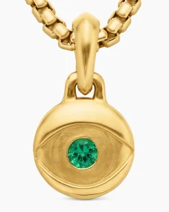 Evil Eye Amulet 18K Yellow Gold with Emerald, 14.5mm