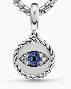 Evil Eye Amulet Sterling Silver with Pavé Blue Sapphires and Diamonds, 12.6mm