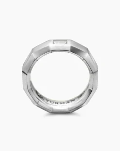 Faceted Band Ring 18K White Gold with Center Diamond, 6mm