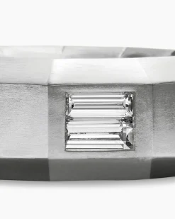 Faceted Band Ring 18K White Gold with Center Diamond, 8mm