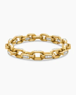 Faceted Chain Bracelet 18K Yellow Gold with Diamonds, 9.5mm