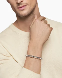 Faceted Chain Bracelet Sterling Silver with Black Diamonds, 9.5mm