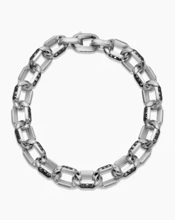 Faceted Chain Bracelet Sterling Silver with Black Diamonds, 9.5mm