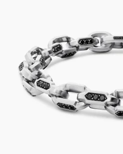 Faceted Chain Bracelet Sterling Silver with Black Diamonds, 9.5mm