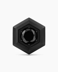 Faceted Hex Stud Earring Black Titanium with Black Diamond, 8mm