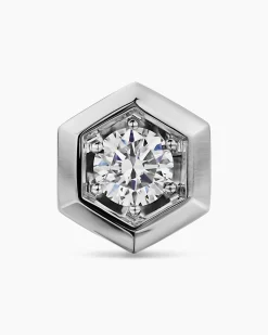 Faceted Hex Stud Earring Sterling Silver with Diamond, 8mm