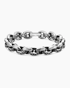 Faceted Link Bracelet Sterling Silver with Black Diamonds, 11.6mm