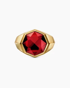 Faceted Signet Ring 18K Yellow Gold with Garnet, 17.3mm