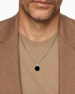 Faceted Stone Amulet Sterling Silver with Black Onyx, 16mm