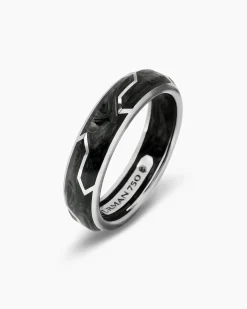 Forged Carbon Band Ring 18K White Gold, 6mm