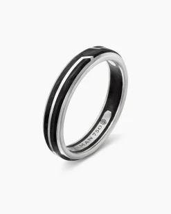 Forged Carbon Band Ring 18K White Gold, 4mm