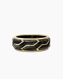 Forged Carbon Band Ring 18K Yellow Gold, 8.5mm