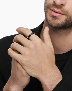 Forged Carbon Band Ring 18K Yellow Gold, 6mm