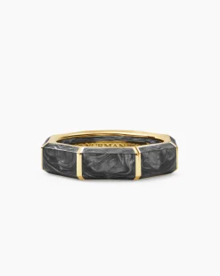 Forged Carbon Faceted Band Ring 18K Yellow Gold, 6mm