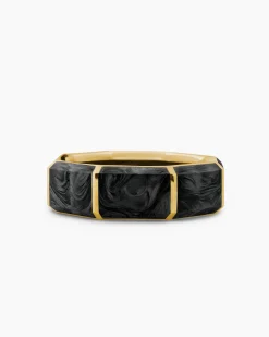 Forged Carbon Faceted Band Ring 18K Yellow Gold, 8mm