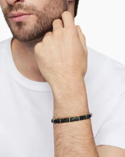 Forged Carbon Faceted Cuff Bracelet 18K Yellow Gold, 8.5mm
