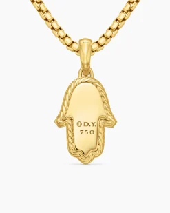 Hamsa Amulet 18K Yellow Gold with Pavé Diamonds and Blue Sapphire, 24.6mm