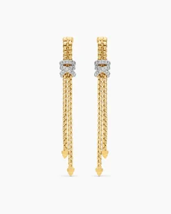 Helena Box Chain Drop Earrings 18K Yellow Gold with Diamonds, 52.8mm