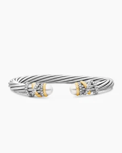 Helena Bracelet Sterling Silver with 18K Yellow Gold, Pearls and Diamonds, 6mm