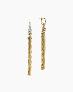 Helena Chain Tassel Earrings 18K Yellow Gold with Diamonds, 76mm