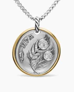 Hera Medallion Amulet Sterling Silver with 14K Yellow Gold and Diamonds, 29.5mm