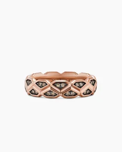 Hex Band Ring 18K Rose Gold with Cognac Diamonds, 6mm