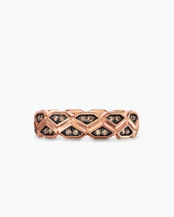 Hex Band Ring 18K Rose Gold with Cognac Diamonds, 6mm