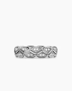Hex Band Ring Sterling Silver with Diamonds, 6mm